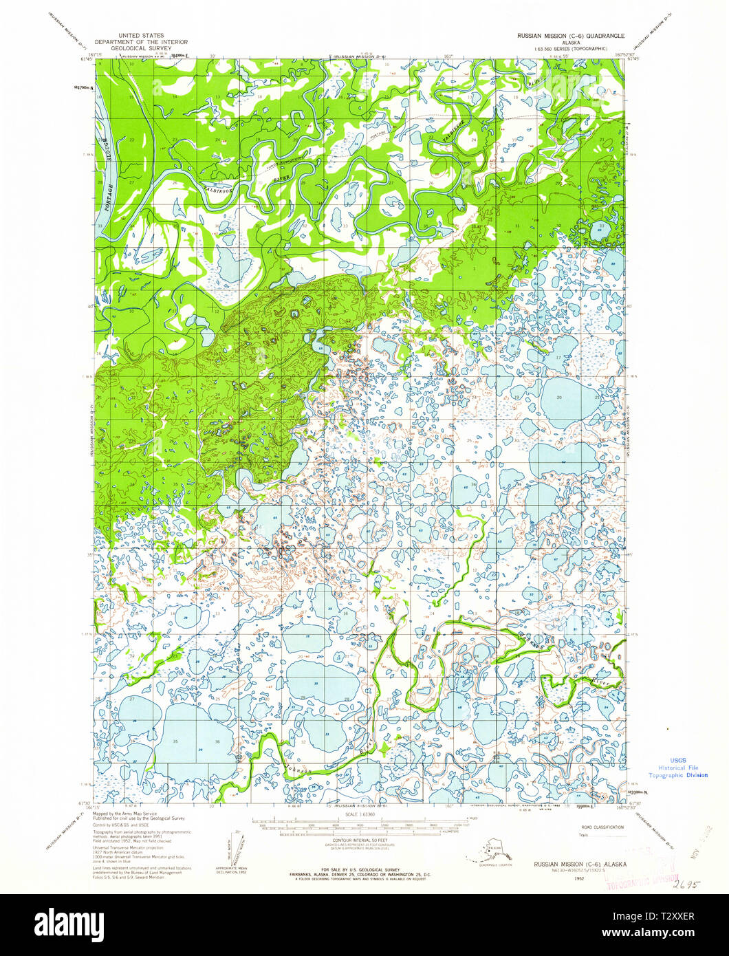 USGS TOPO Map Alaska AK Russian - Usgs Topo Map Alaska Ak Russian Mission C 6 358664 1952 63360 Restoration T2XXER 