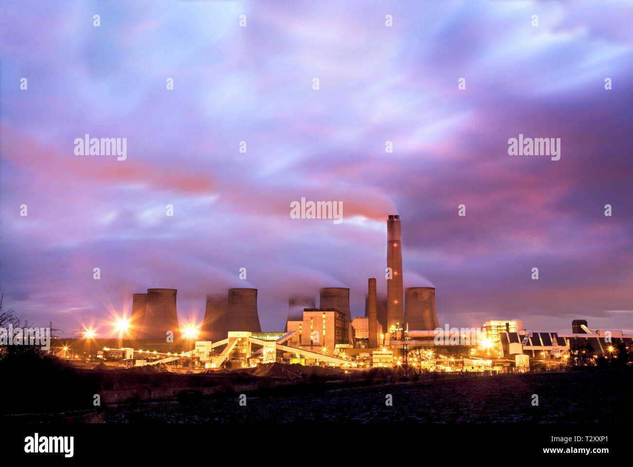 Coal fired power station at dusk Stock Photo