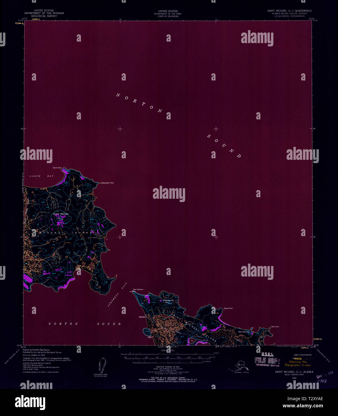 USGS TOPO Map Alaska AK Saint Michael - Usgs Topo Map Alaska Ak Saint Michael C 1 358728 1952 63360 Inverted Restoration T2XYAE