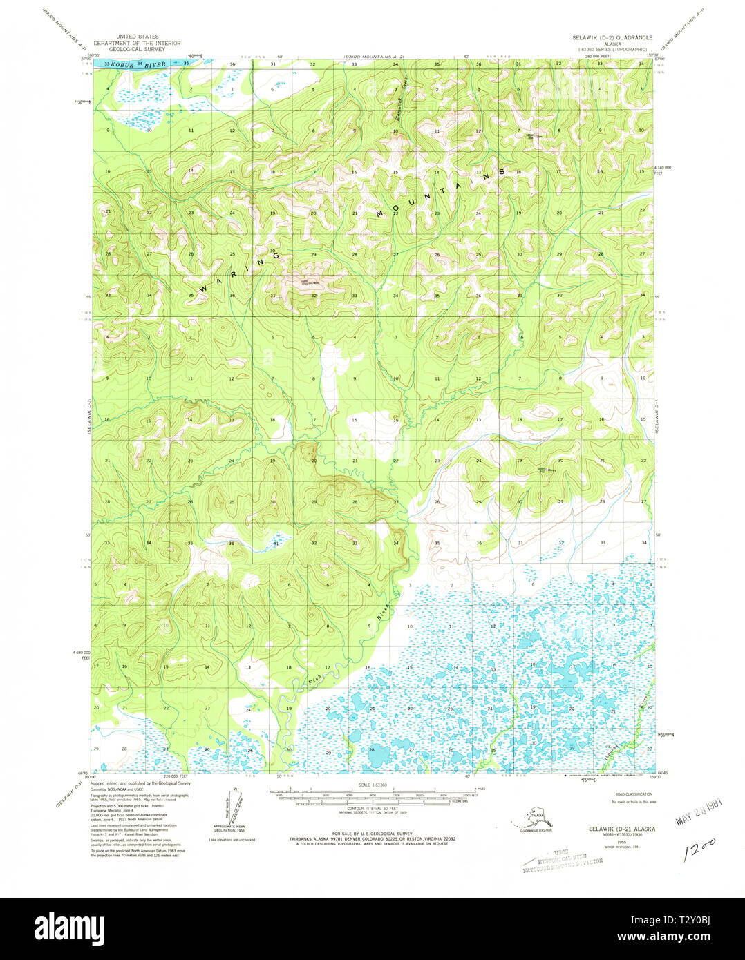 USGS TOPO Map Alaska AK Selawik D2 358766 1955 63360 Restoration Stock