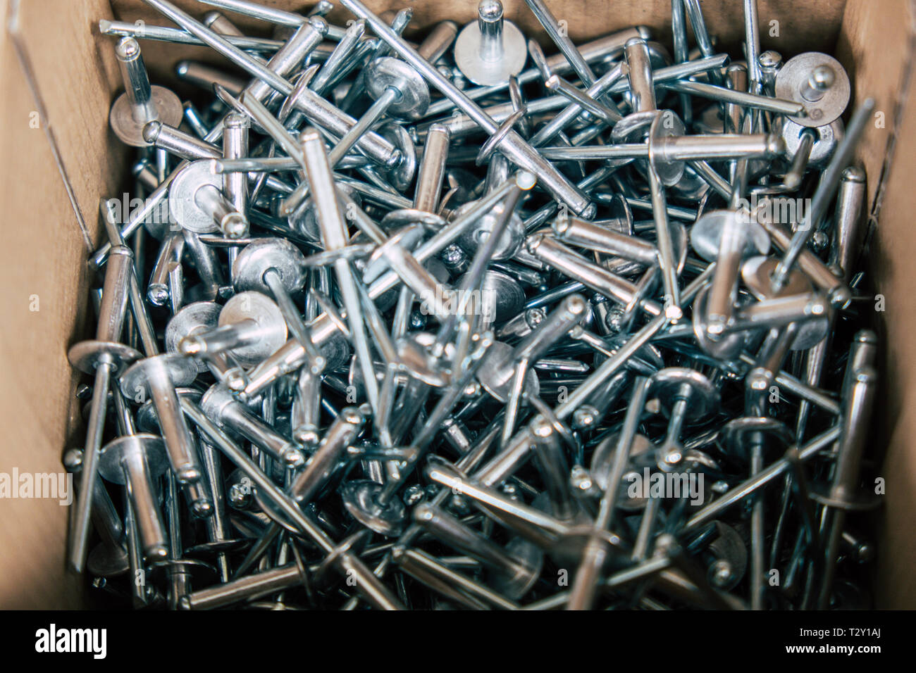 Aluminum rivets close up in the box Stock Photo Alamy