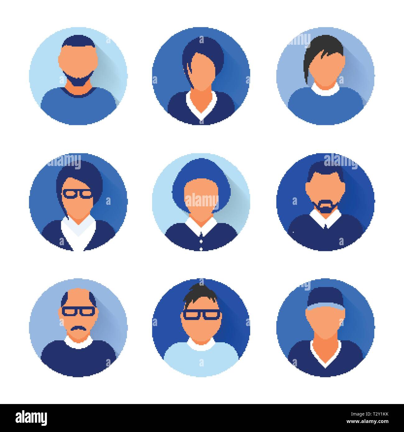 Flat modern blue minimal avatar icons. Business concept, global ...