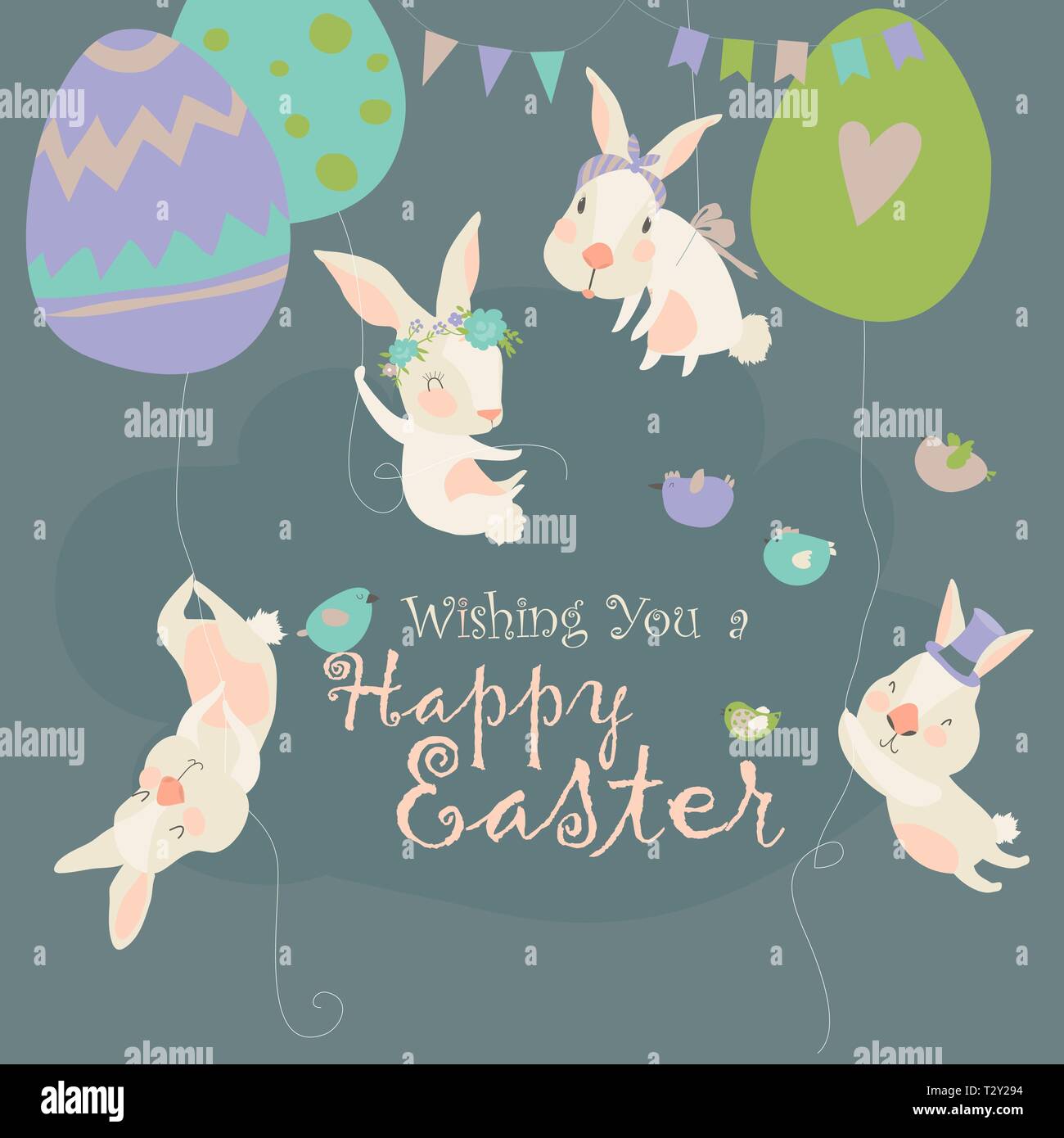 Easter bunnies and Easter eggs. Happy holidays Stock Vector