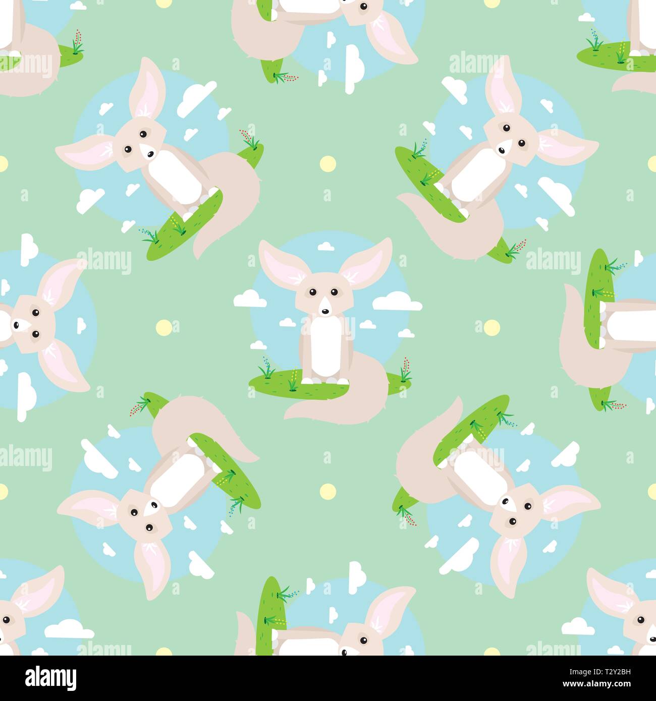 vector seamless pattern with Small cute fennec with big ears 10 eps Stock Vector