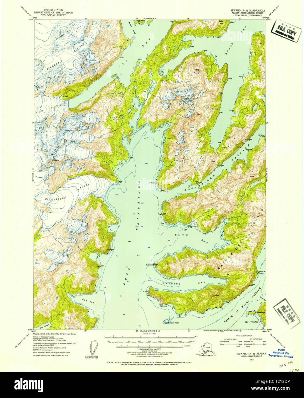 USGS TOPO Map Alaska AK Seward - Usgs Topo Map Alaska Ak Seward A 4 358872 1952 63360 Restoration T2Y2DP 