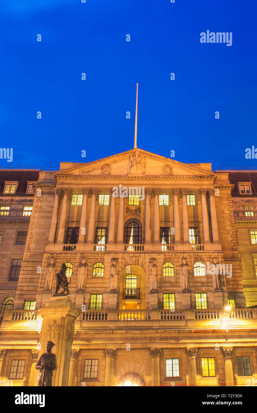 Bank of England and Royal Exchange at dusk, London, England. Stock Photo