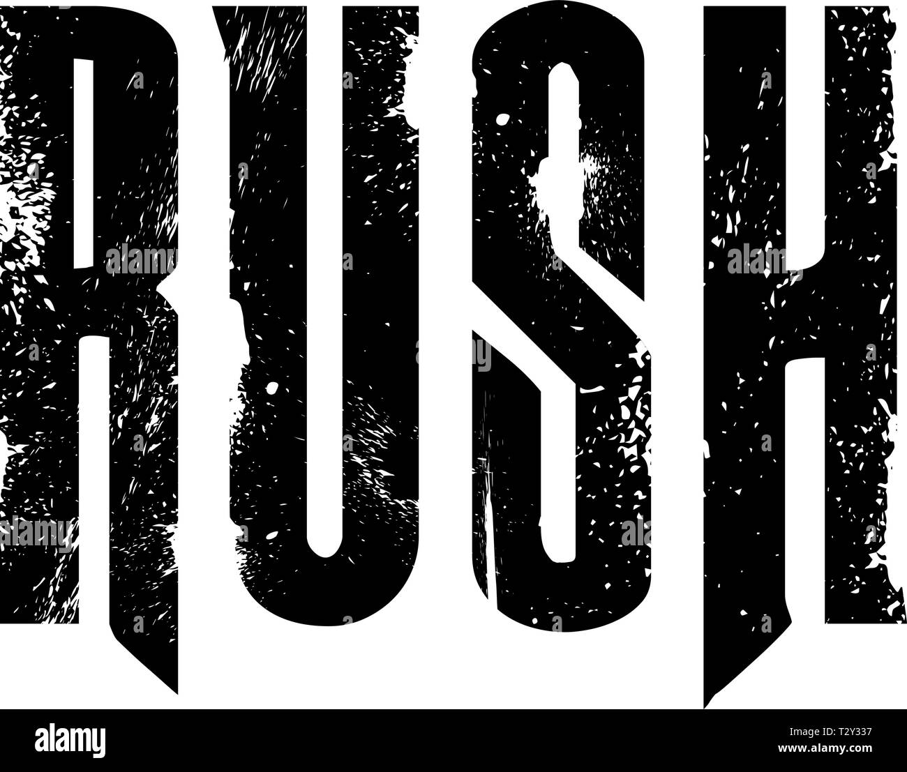 Vector illustration design for T-shirt with black word Rush. Stock Vector