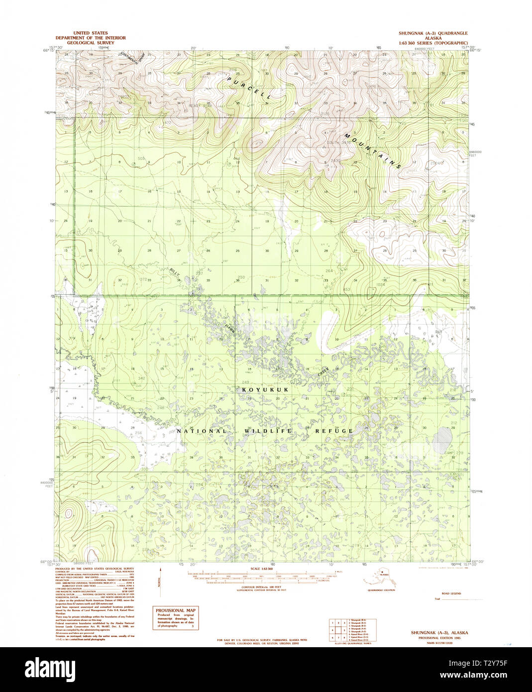 USGS TOPO Map Alaska AK Shungnak A3 359037 1985 63360 Restoration