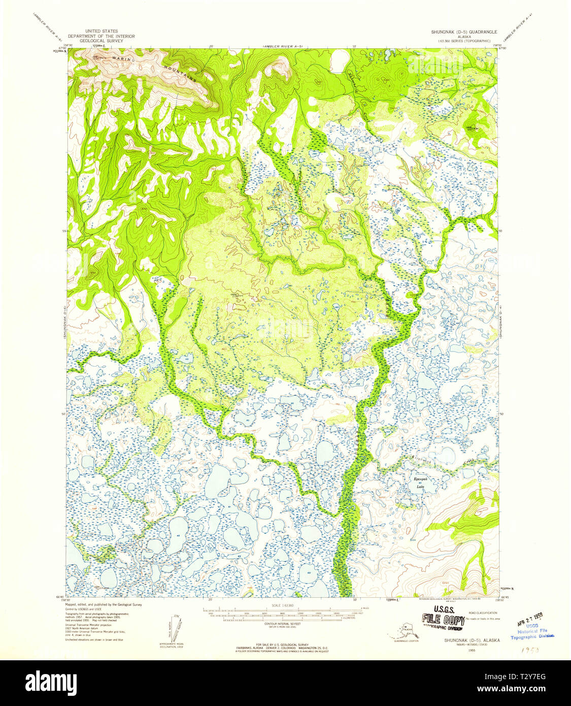 USGS TOPO Map Alaska AK Shungnak D5 359061 1955 63360 Restoration