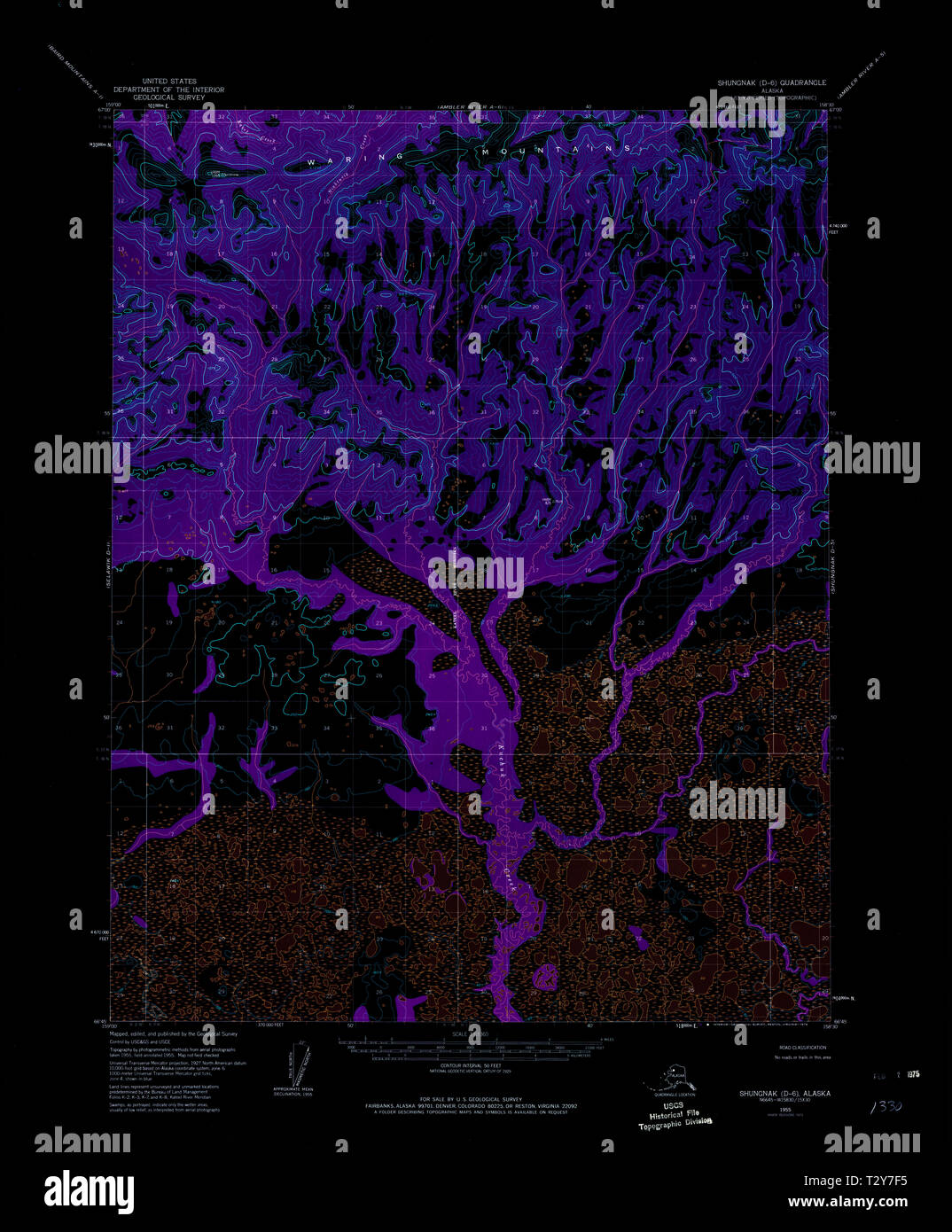 USGS TOPO Map Alaska AK Shungnak D6 359065 1955 63360 Inverted