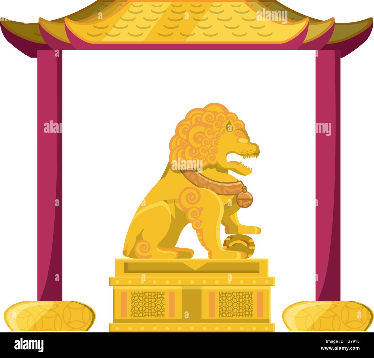 chinese lion statue in gold with portal vector illustration design Stock Vector