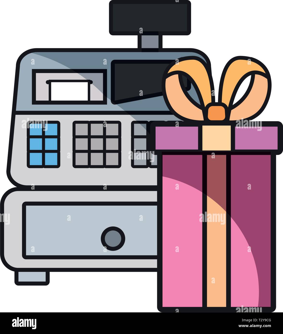 online shopping gift box cash register vector illustration Stock Vector ...