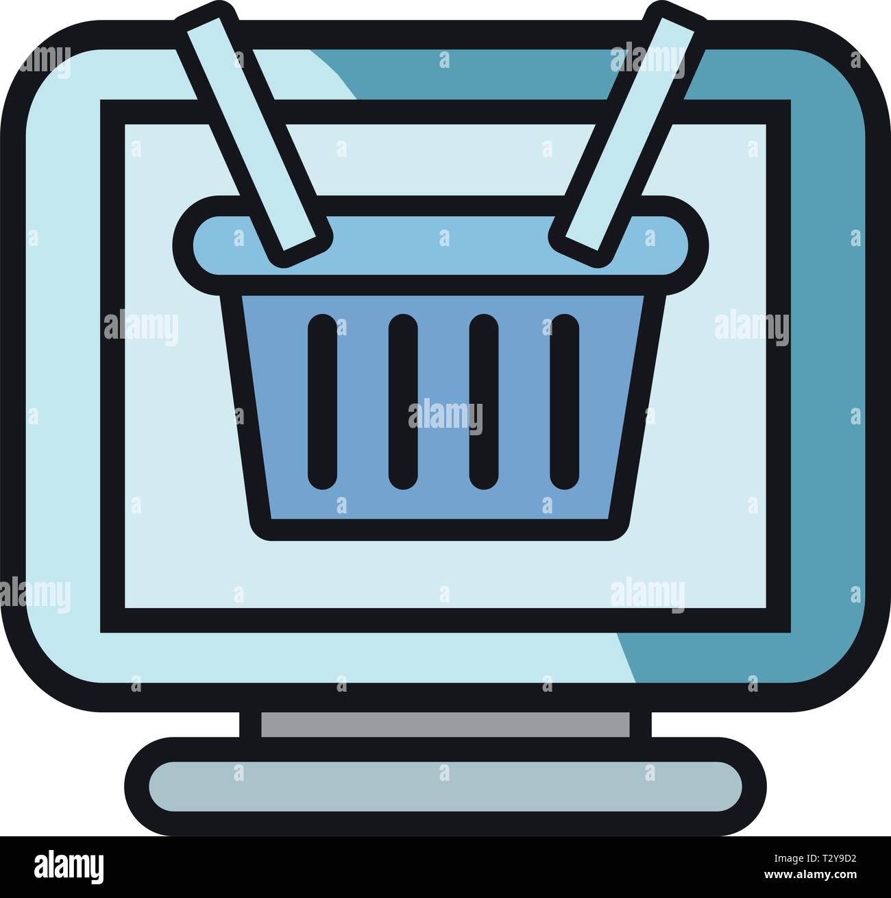 online shopping basket computer on white background vector illustration ...