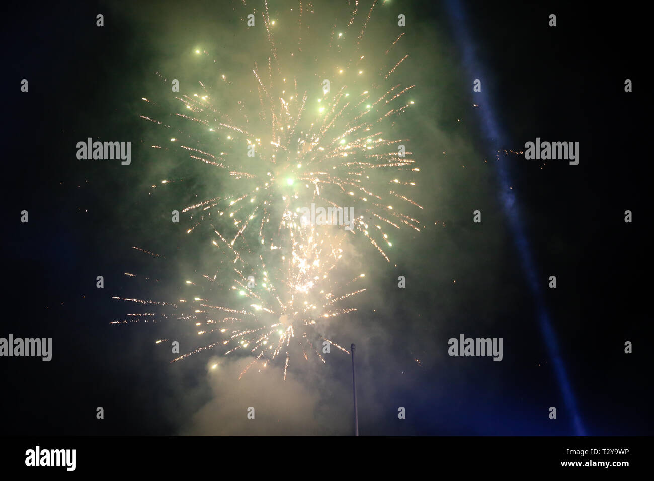 Fireworks at night beautiful evening eve Stock Photo