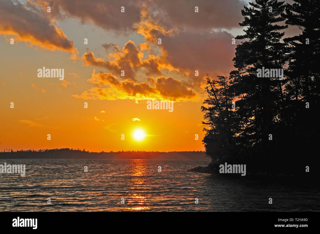 Sunset on Bayley Bay on Basswood Lake in Quetico Provincial Park Stock Photo