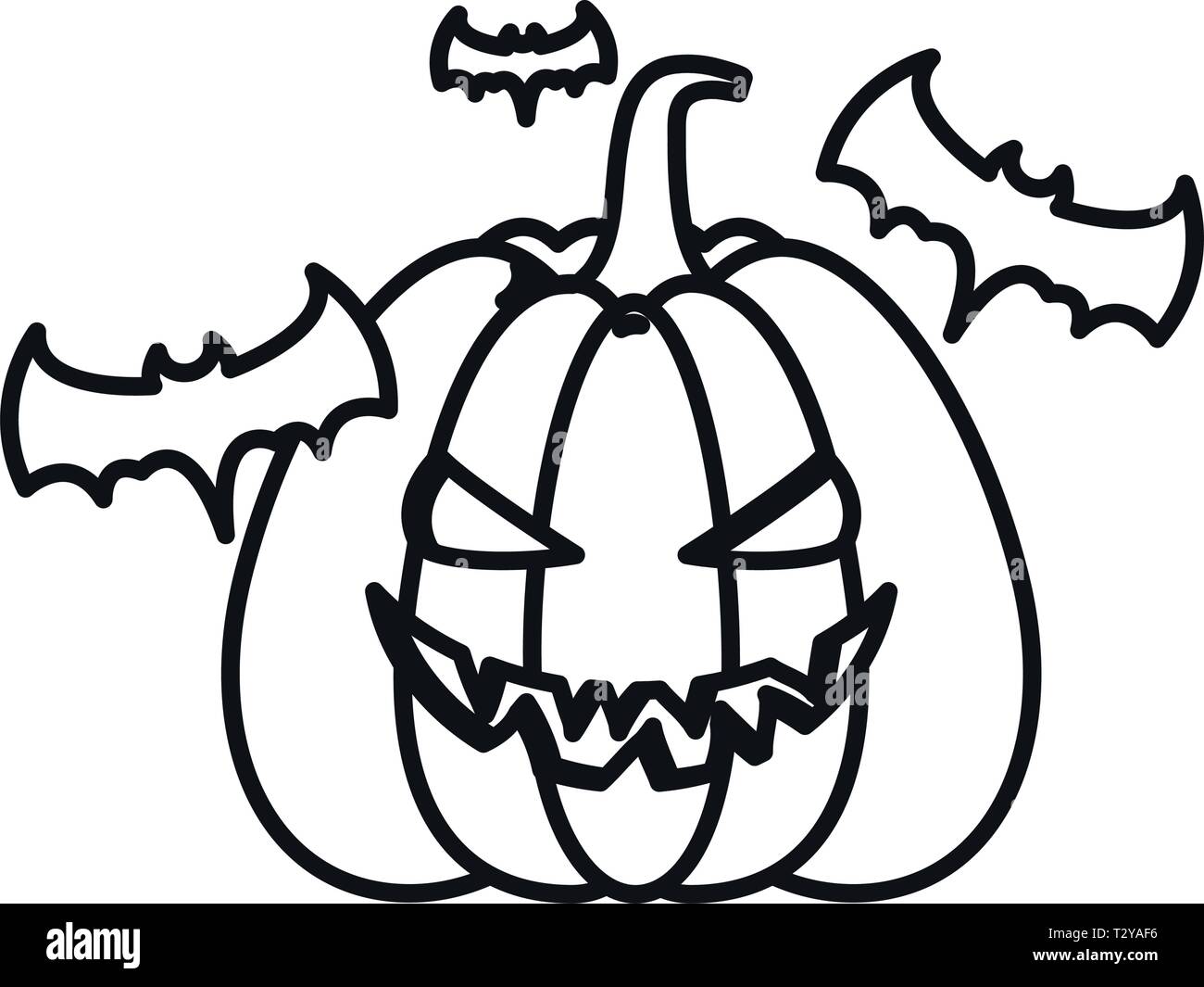 halloween pumpkin and bats around over white background, vector ...