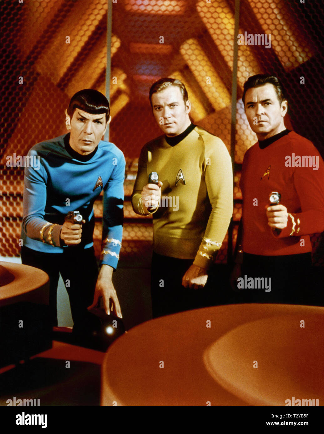 LEONARD NIMOY, WILLIAM SHATNER, JAMES DOOHAN, STAR TREK, 1966 Stock Photo