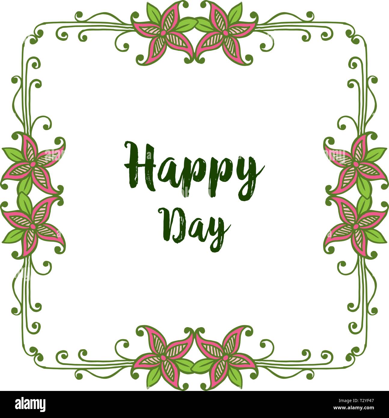Vector Illustration Greeting Card Happy Day With Design Rose Floral Frame Hand Drawn Image243264534