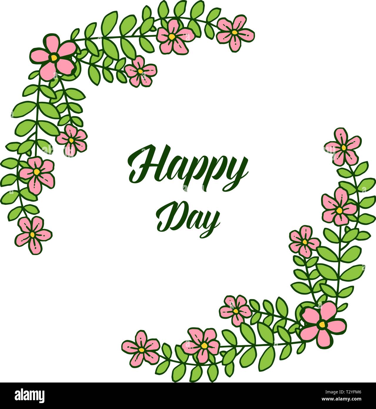 Vector illustration crowd of leaf flower frame for lettering happy day ...