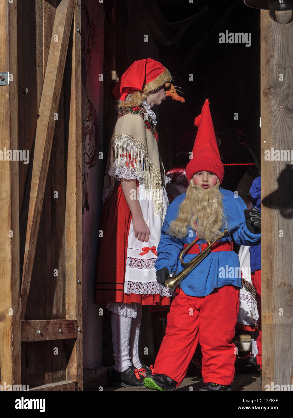 witch and dwarf at the gathering of the masks, Nassereither  Schellerlauf-Fasnacht, Nassereith, Tyrol, Austria Europe, Intangible World  Heritage Stock Photo - Alamy