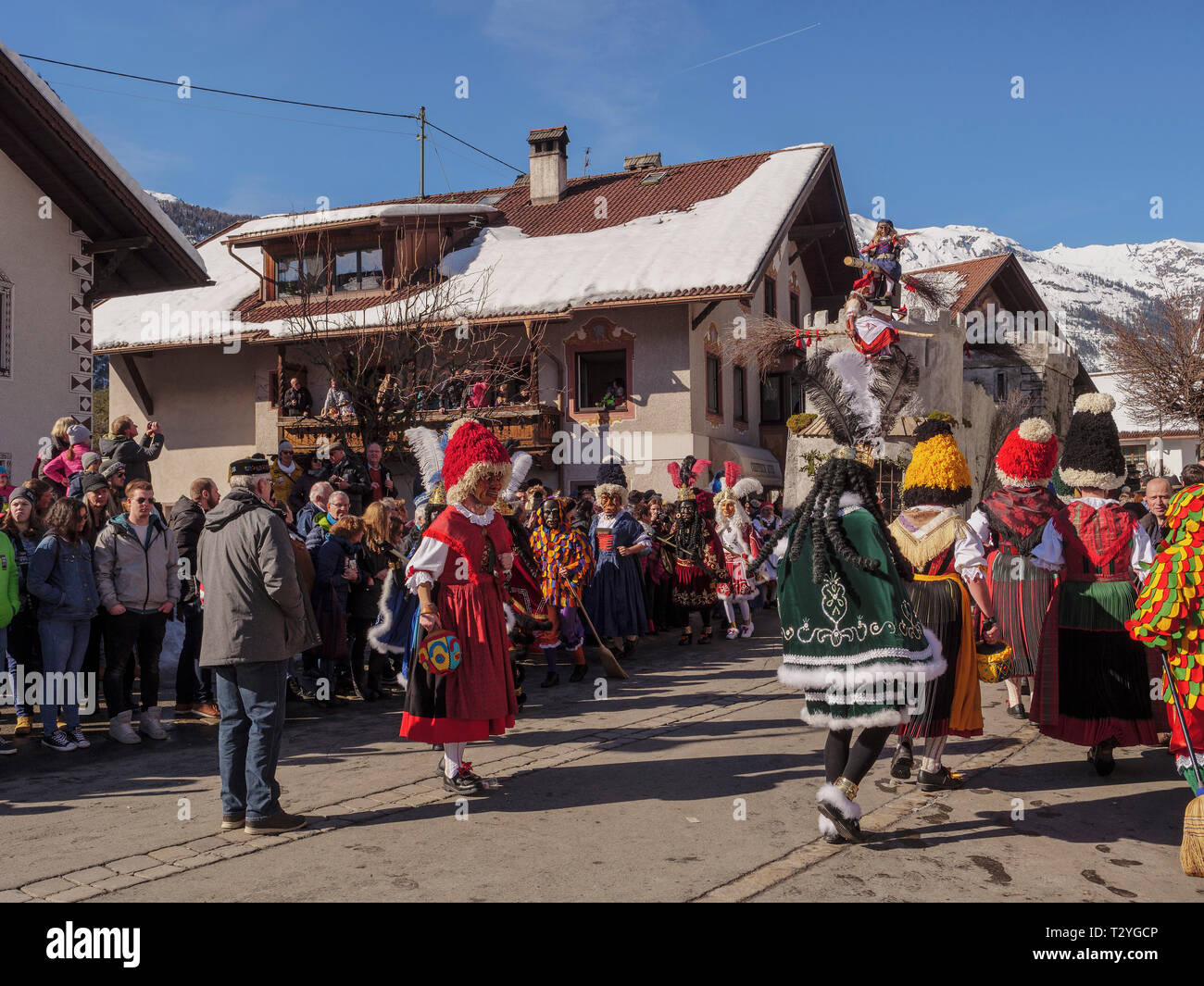 parade of  Nassereither Schellerlauf-Fasnacht, Nassereith, Tyrol, Austria Europe, Intangible World Heritage Stock Photo