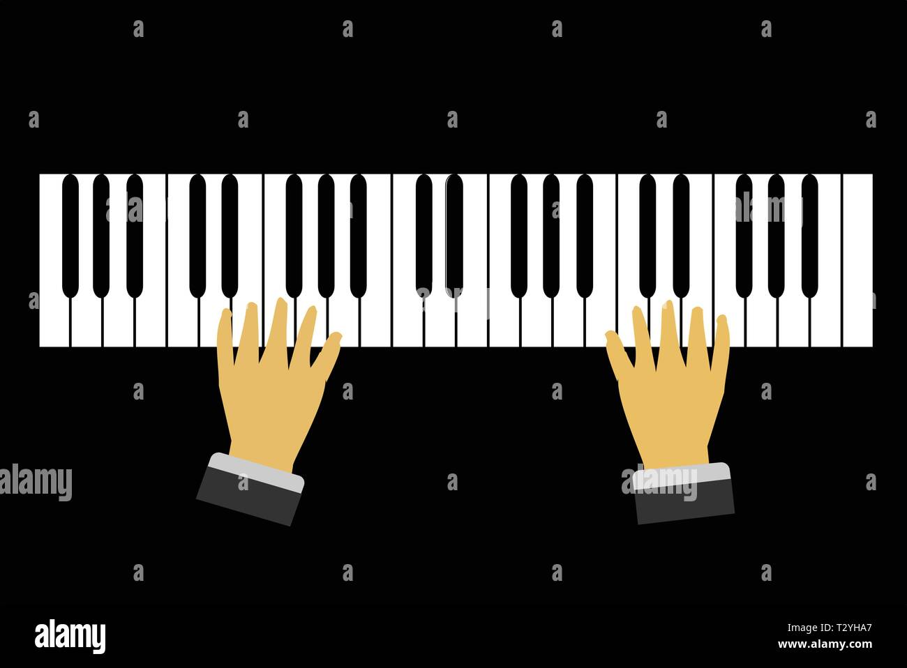 Close up  hands are playing piano from the high angle on black background Stock Vector