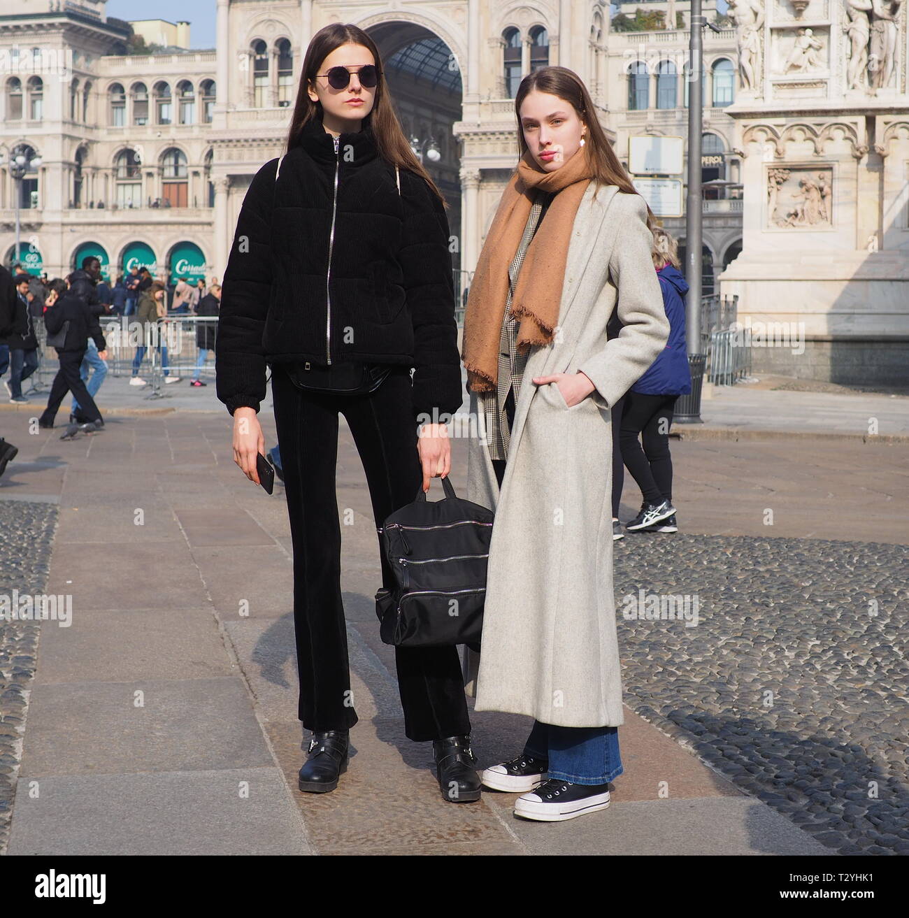 MILAN, Italy: 20 February 2019: Two models street style outfits after  Alberto Zambelli fashion show during Milan fashion week Fall/winter 2019/202  Stock Photo - Alamy