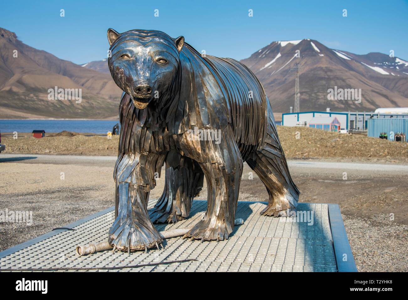 Polar bear statue, Longyearbyen, Svalbard, Arctic, Norway Stock Photo