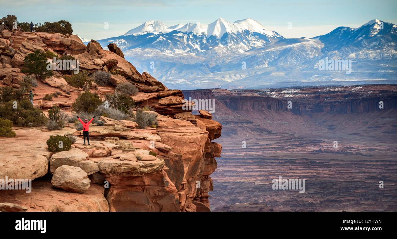 View from Grand View Point to La Sal Mountains, La Sal Range, Island in the Sky, Canyonlands National Park, Moab, Utah, USA Stock Photo
