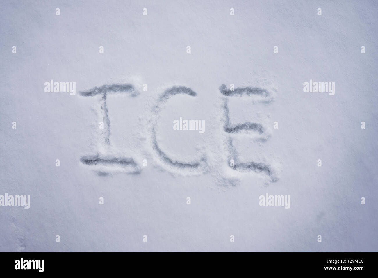 Ice word written in a cold snow background Stock Photo Alamy