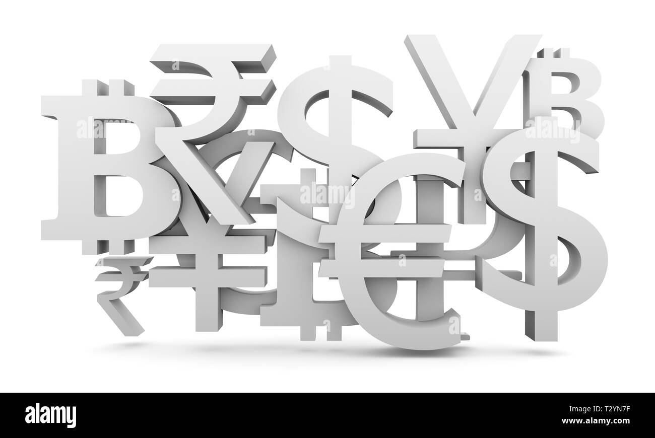 Currency symbols collage relative to trading. 3D rendering Stock Photo