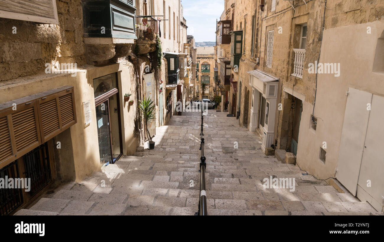 A Typical Street with Steps in the Three Cities, Malta Stock Photo
