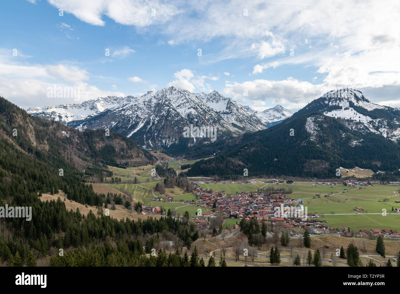 Reisen, Travel, Germany, Bavaria, 03.04.2019, View from the vantage point KANZEL on the Jochstrasse between the village Oberjoch and the spa town Bad  Stock Photo