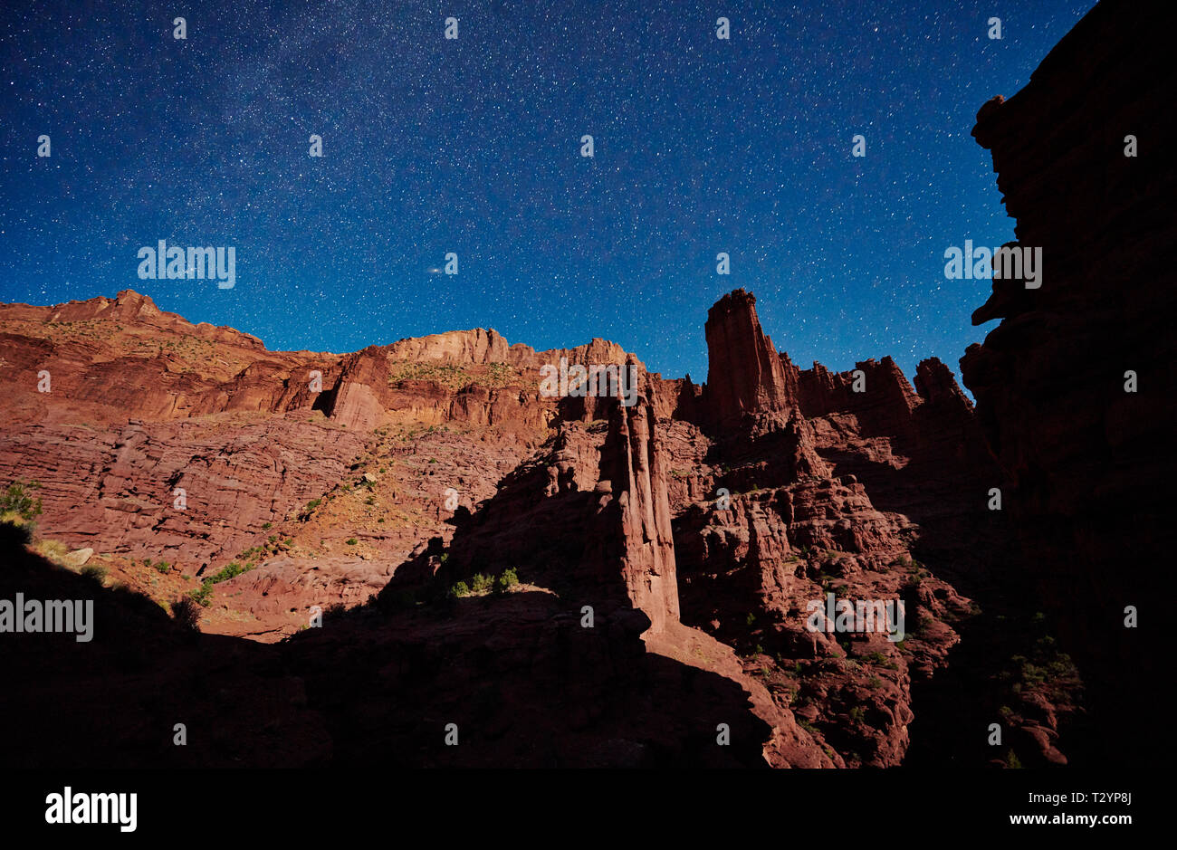 night sky and milky way above Fisher Towers, Moab, Utah, USA, North