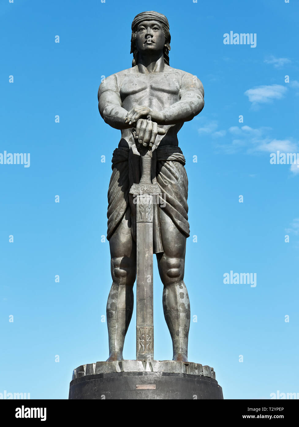 Manila, Philippines: Low-angle view of the 40-foot bronze Lapu-Lapu statue located at the Agrifina Circle in Rizal Park Stock Photo