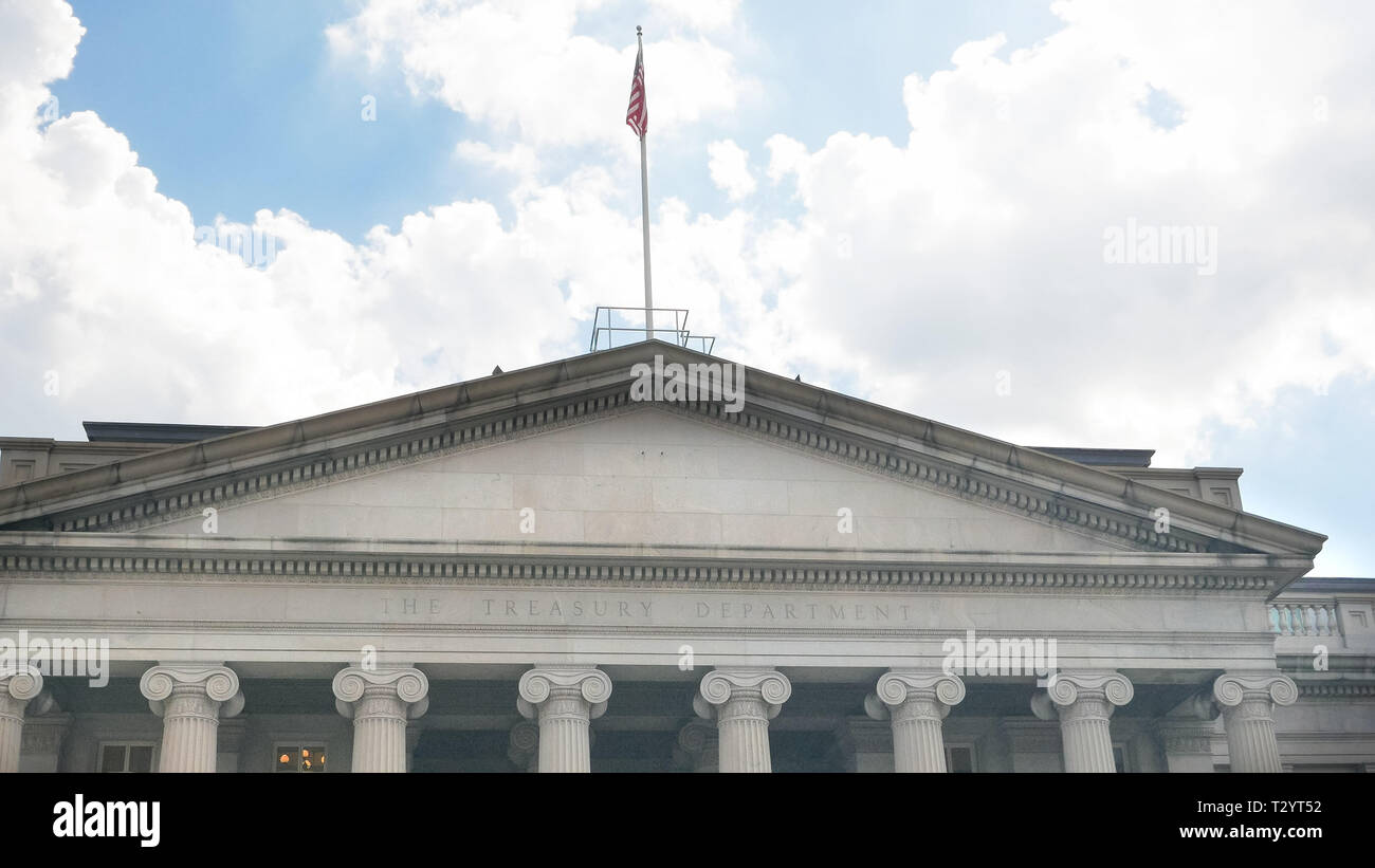 close up of the exterior of the us treasury dept building in washington, dc Stock Photo