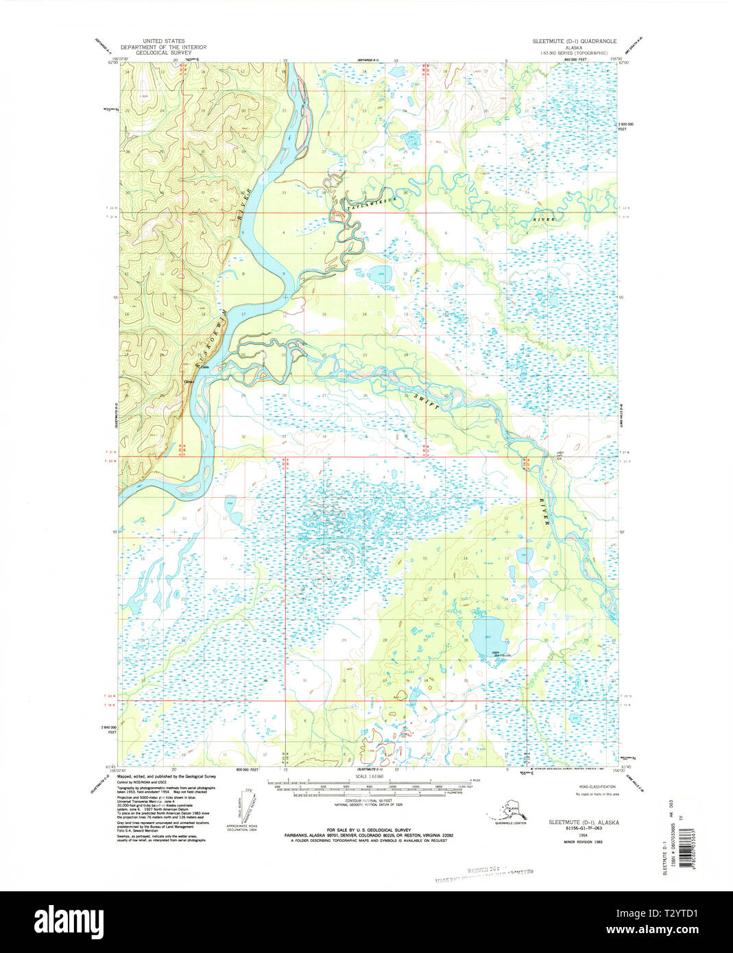 USGS TOPO Map Alaska AK Sleetmute D-1 359266 1954 63360 Restoration ...