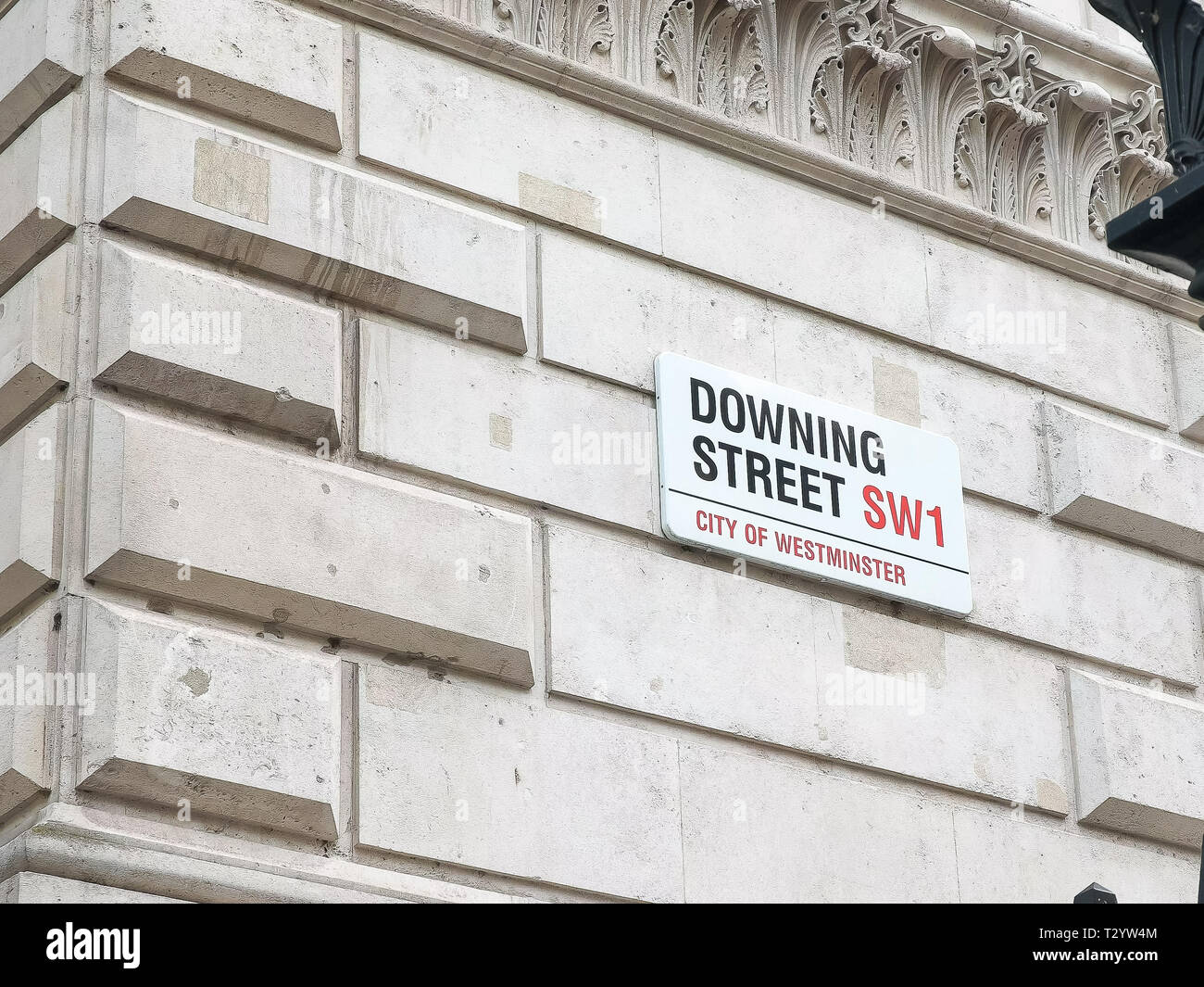 close up of the sign at downing street in london, home to the residence of the british prime minister Stock Photo