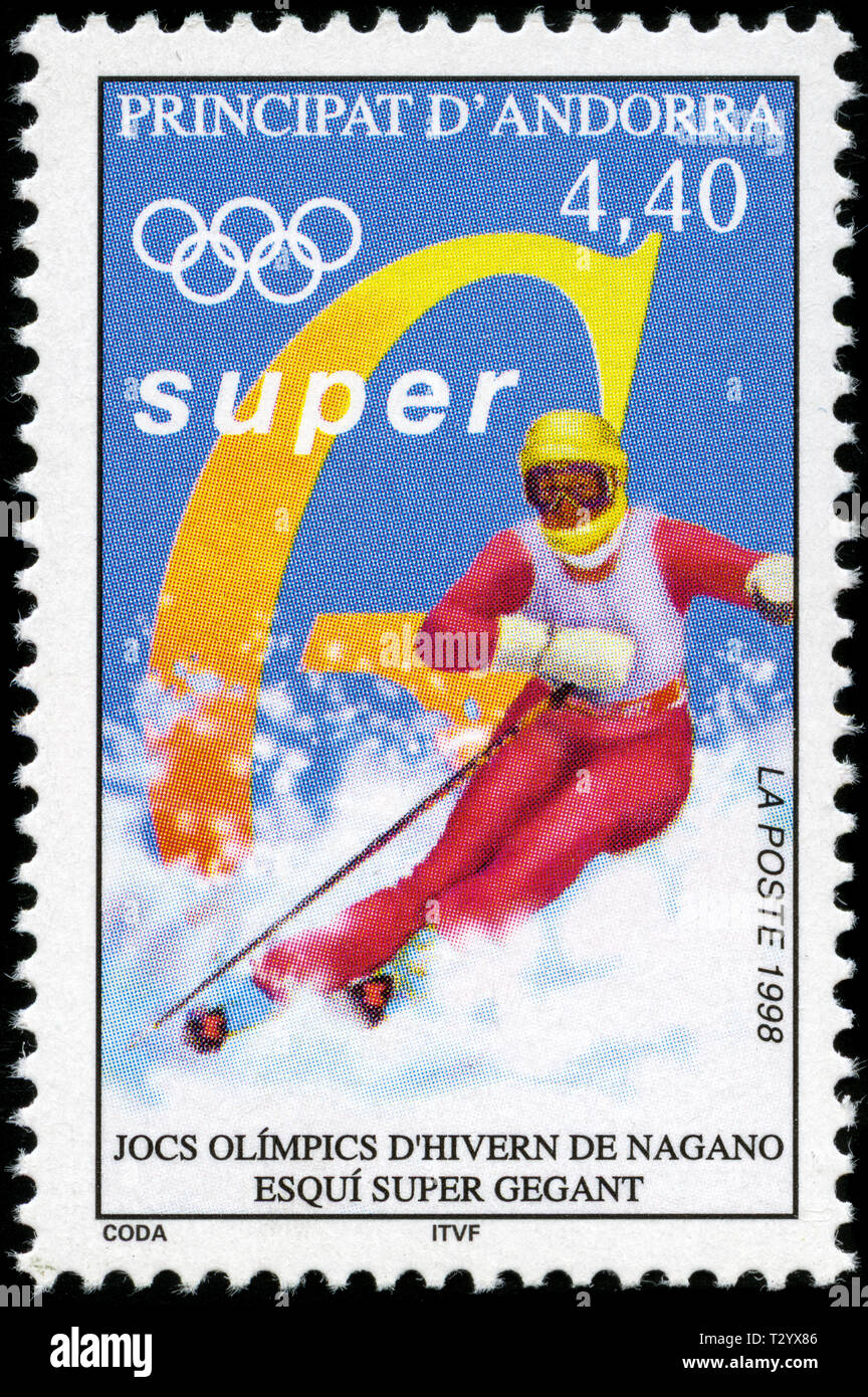 Postage stamp from Andorra in the Winter Olympics 1998, Nagano series Stock Photo