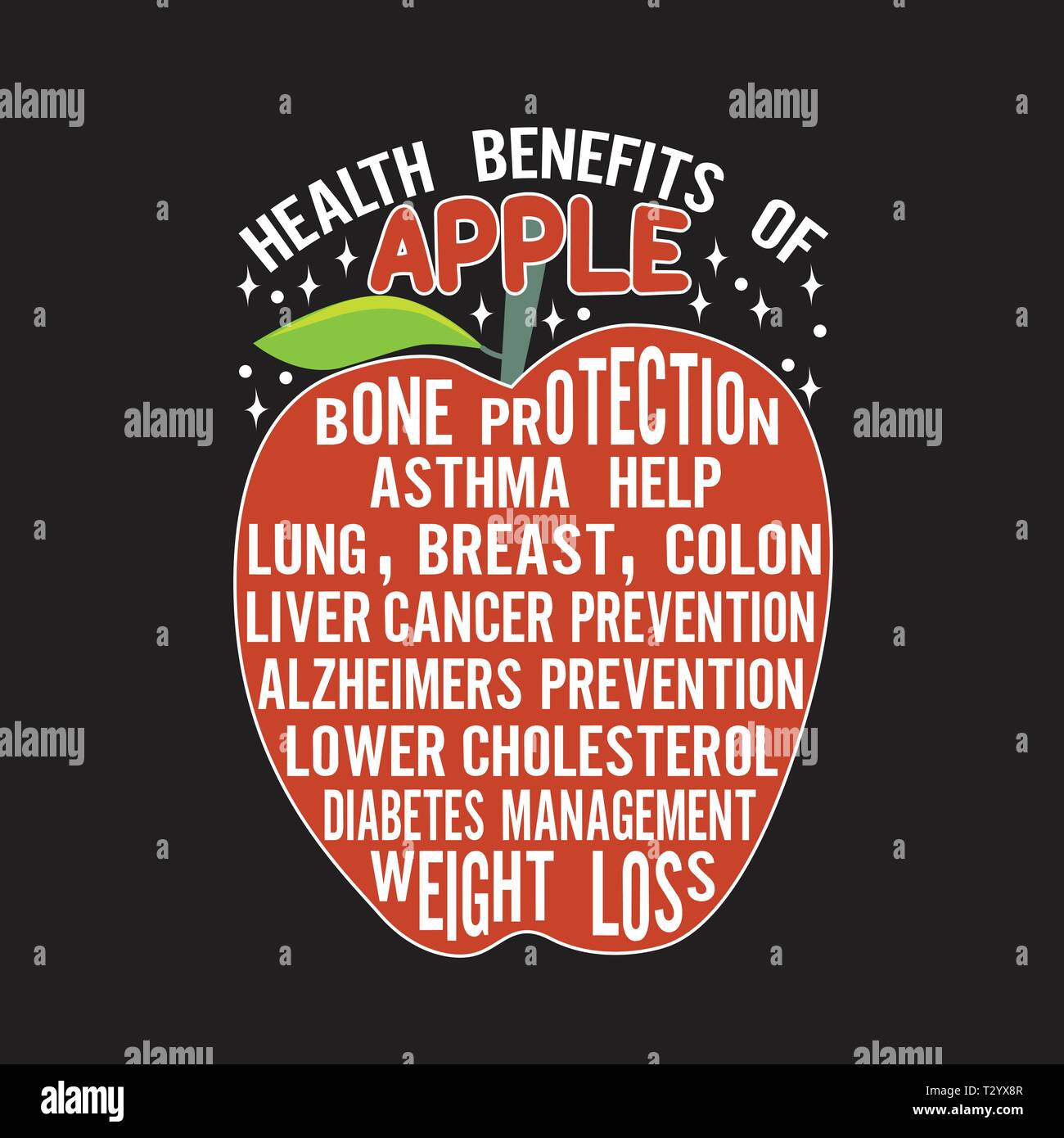 Apple Quote and saying. Health benefit of apple Stock Vector Image