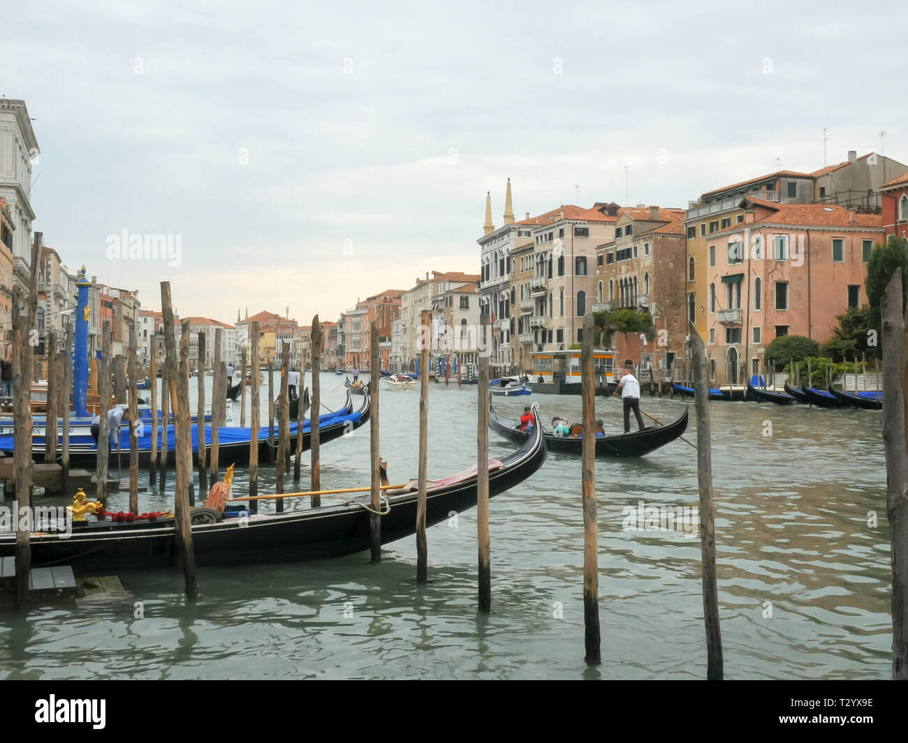 afternoon view of gondolas on the grand canal in venice, italy Stock Photo