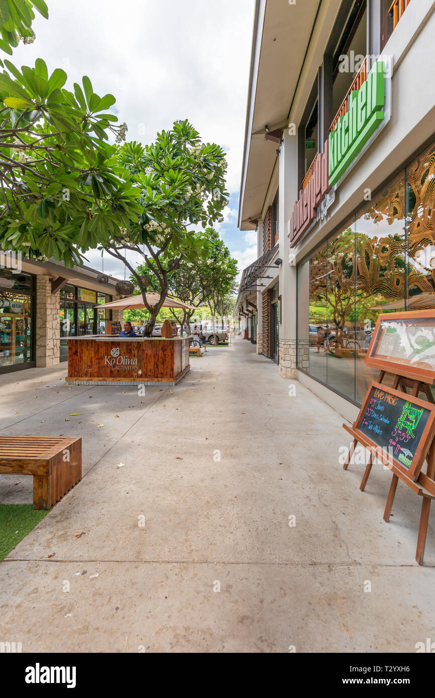 People enjoying the Shops at the Ko Olina Center, Oahu Hawaii Stock