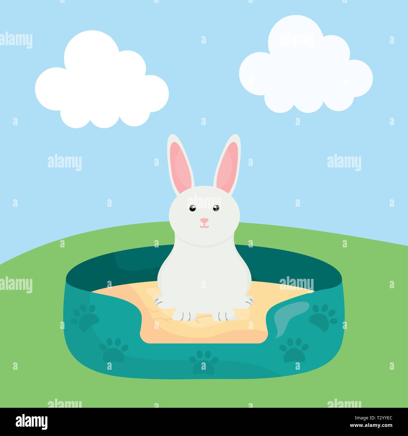 cute little rabbit in bed vector illustration design Stock Vector Image