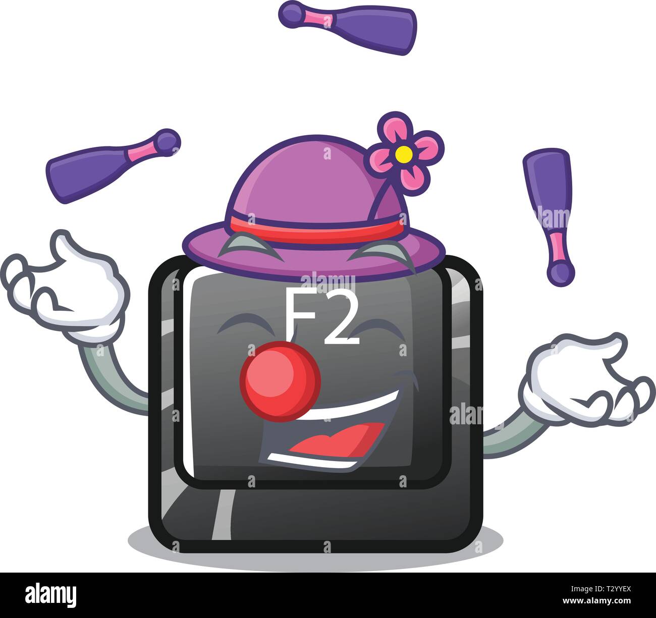 Juggling f2 button on the mascot computervector illustration Stock Vector