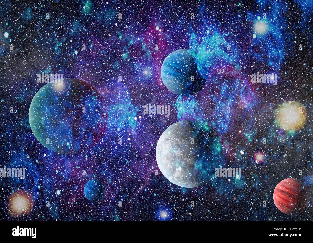 planets, stars and galaxies in outer space showing the beauty of space exploration. Elements furnished by NASA Stock Photo