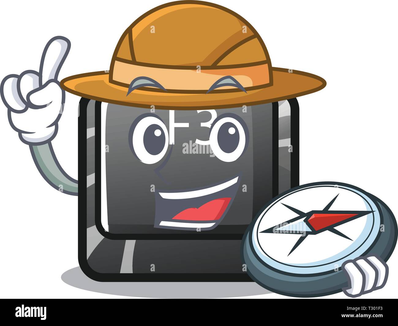 Explorer button f3 in the shape cartoon vector illustration Stock Vector