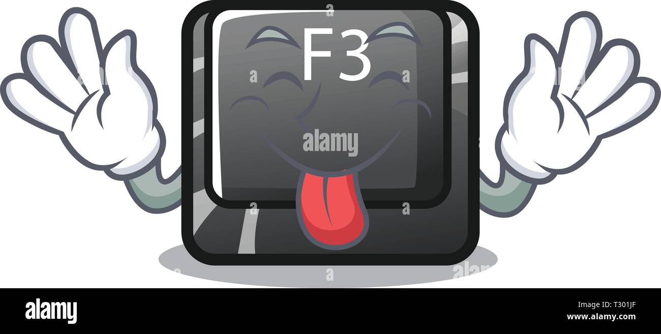 Tongue out f3 button installed on cartoon computer vector illustration ...