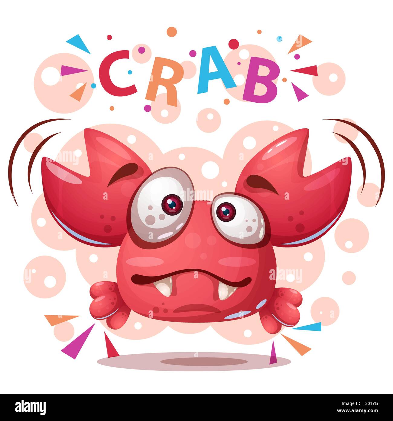 Crazy crab - cute cartoon illustration. Vector eps 10 Stock Vector