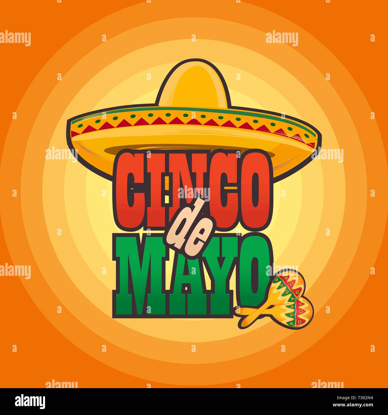 Cinco de Mayo lettering greeting text illustration. Stock Vector