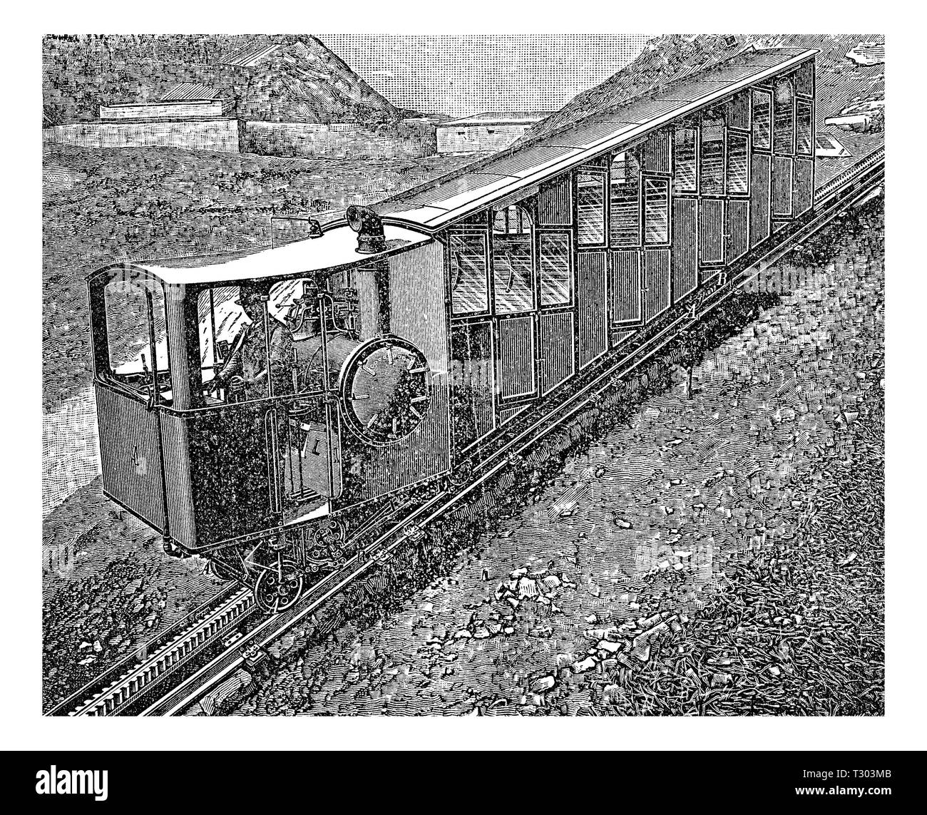 The Pilatus Railway is the steepest rack railway in the world, with a maximum gradient of 48% Stock Photo